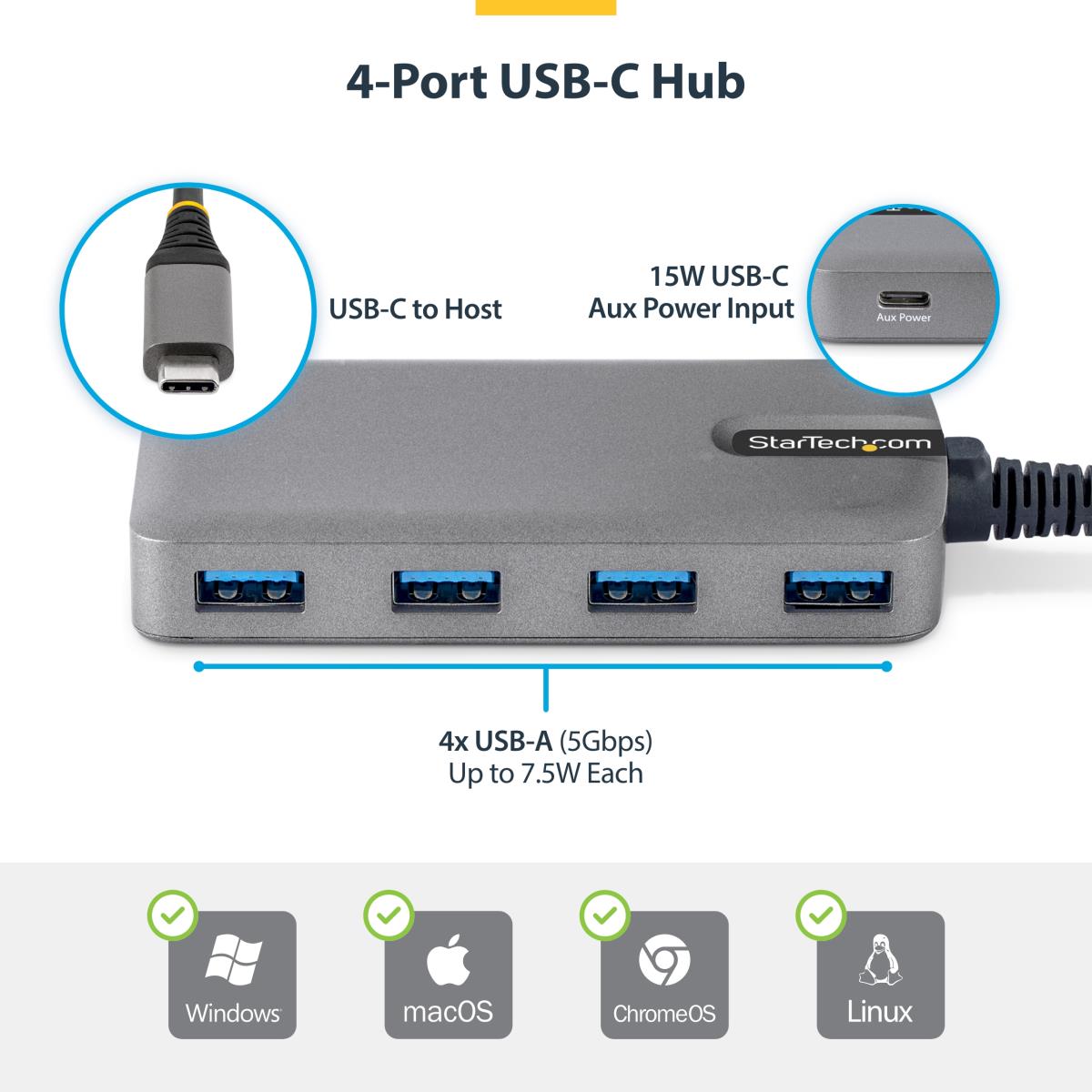 STARTECH.COM Hub - 4-port USB-c 5gbps Bus Powered