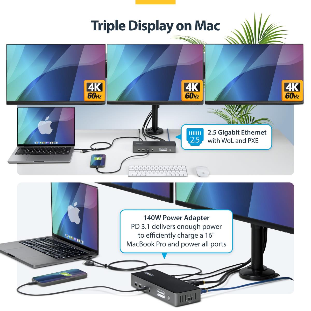 STARTECH.COM Triple-monitor Docking Station 4k 60hz Hdmi/DisplayPort