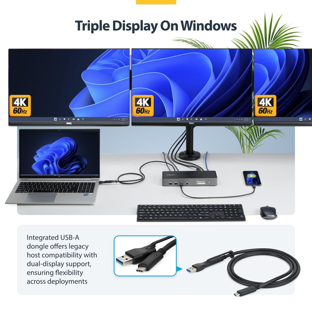 STARTECH.COM Triple-monitor Docking Station 4k 60hz Hdmi/DisplayPort
