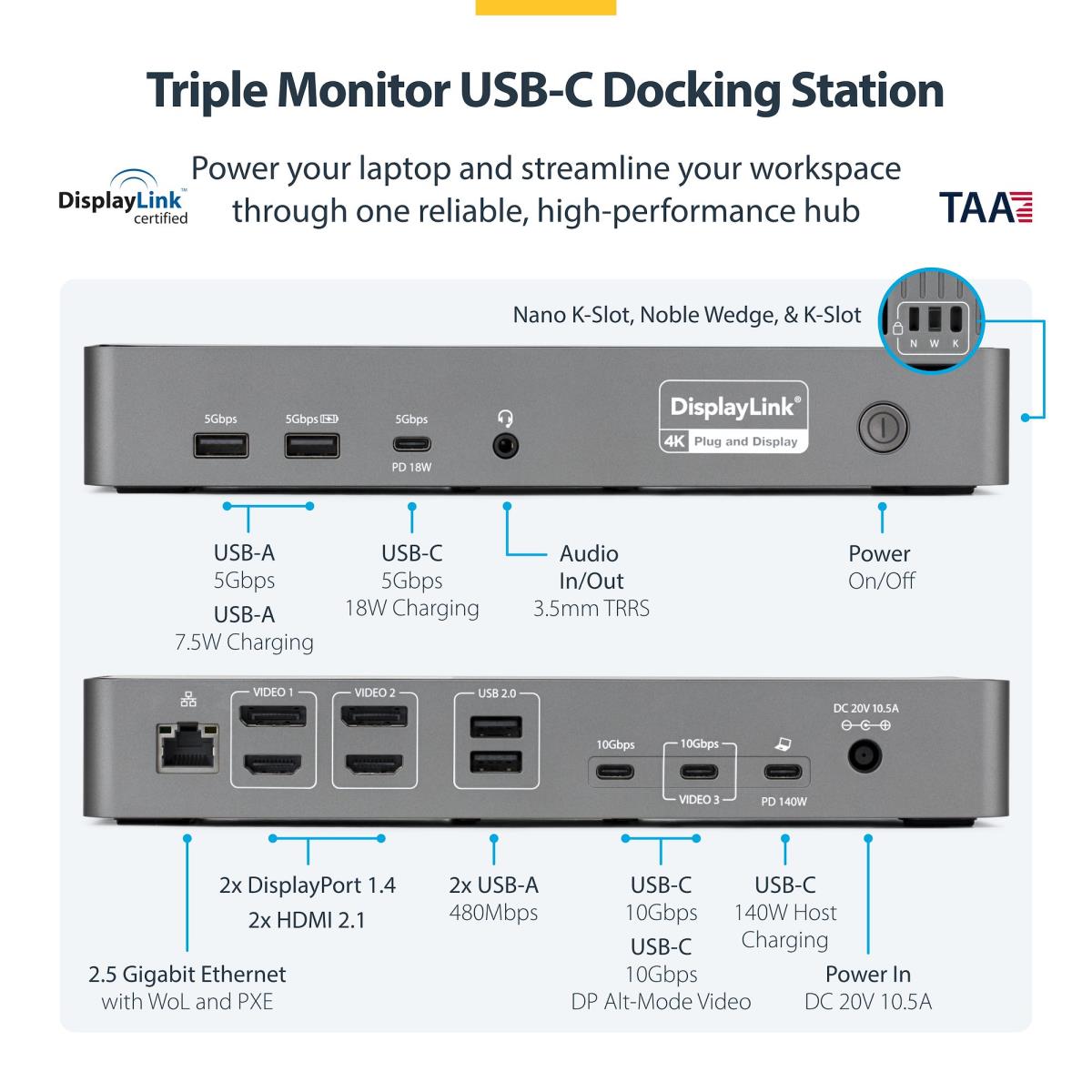 STARTECH.COM Triple-monitor Docking Station 4k 60hz Hdmi/DisplayPort