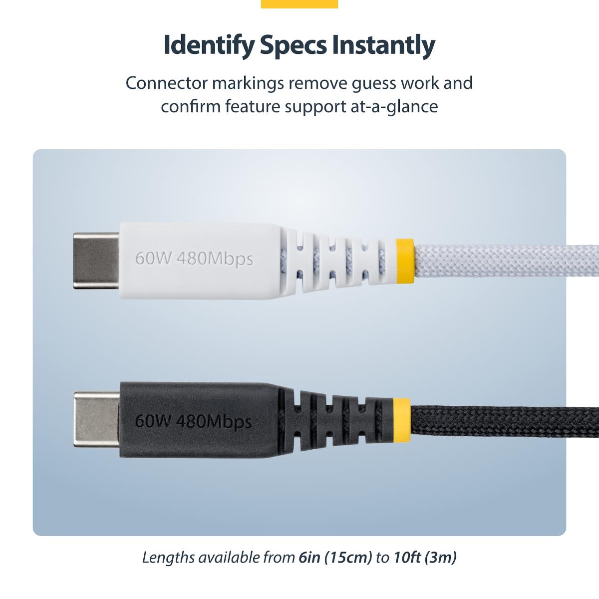 STARTECH.COM USB-c Charging Cable 60w Pd/rugged USB 2.0 Charger 30cm White