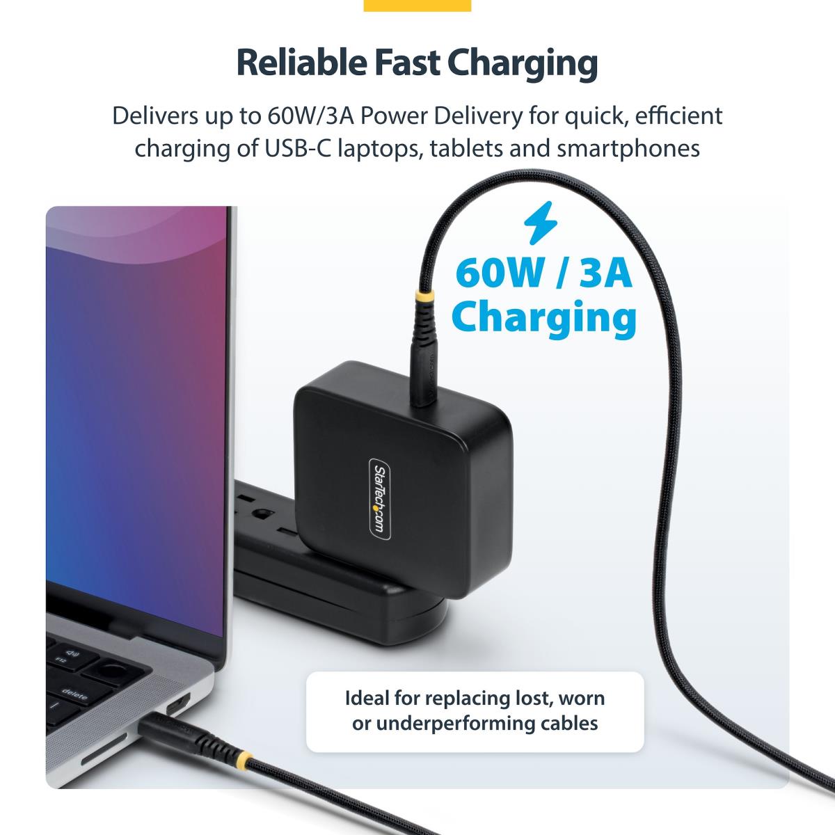 STARTECH.COM USB-c Charging Cable 60w Pd/rugged USB 2.0 Charger 1m