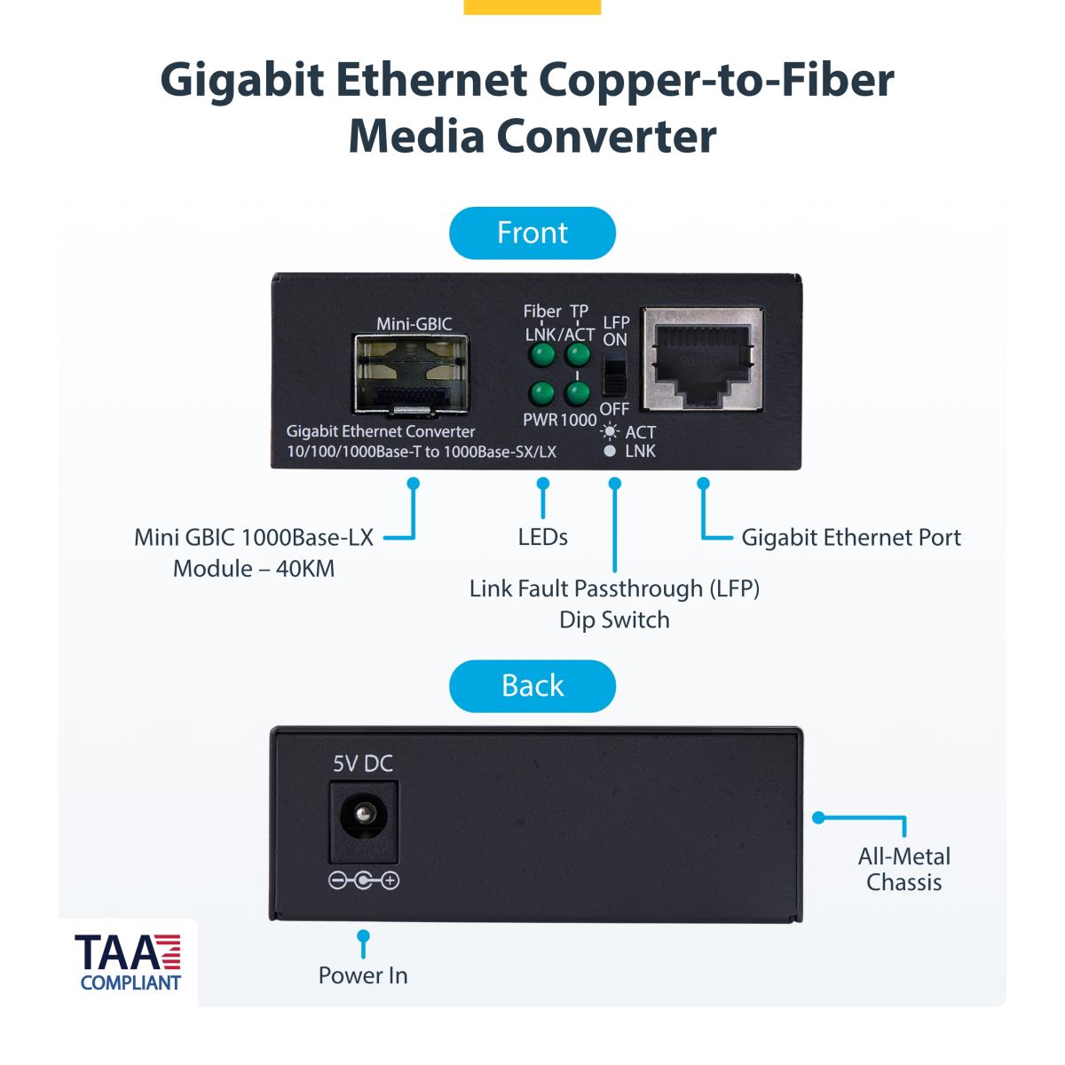 STARTECH.COM Gigabit Ethernet Copper-to-fiber Media Converter Sm Lc 40km