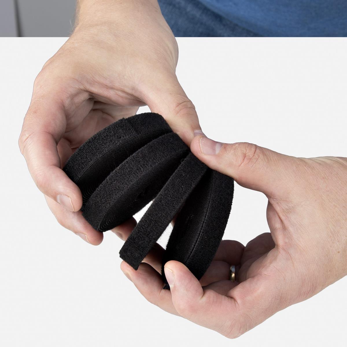 STARTECH.COM Hook And Loop Roll, 0.5in Wide, Black, Cut-to-size Reusable Cable Ties, Fastener Tape, Adjustable Fabric Wraps, Bulk Roll - 4.6m 4-pack