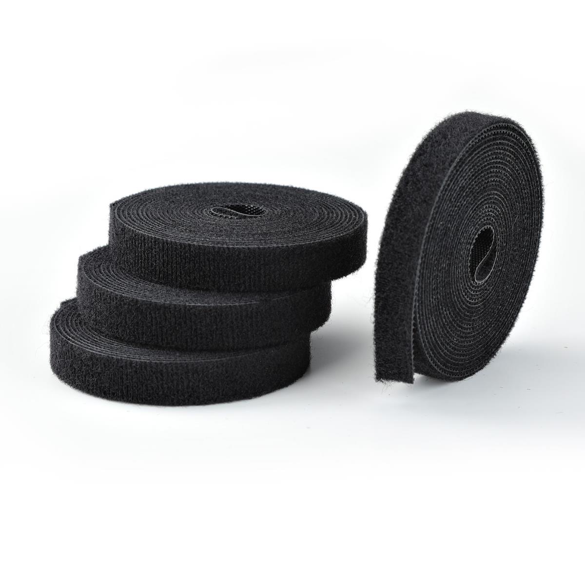 STARTECH.COM Hook And Loop Roll, 0.5in Wide, Black, Cut-to-size Reusable Cable Ties, Fastener Tape, Adjustable Fabric Wraps, Bulk Roll - 4.6m 4-pack