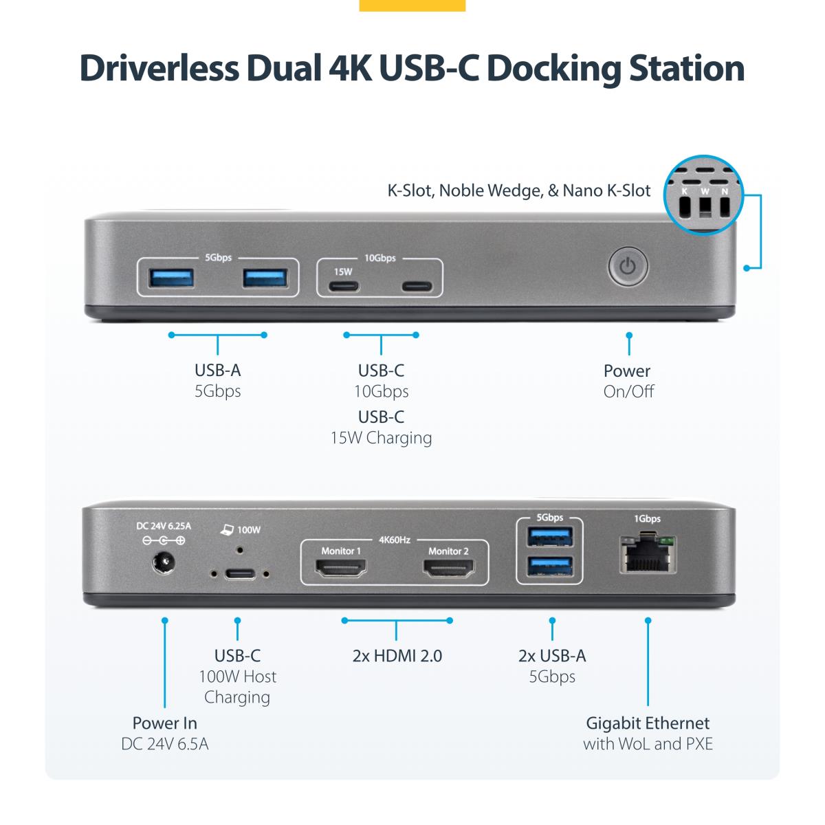 STARTECH.COM Dual-monitor USB-c Docking Station Hdmi 4k 60hz 100w Laptop Charging 1gbe Driver
