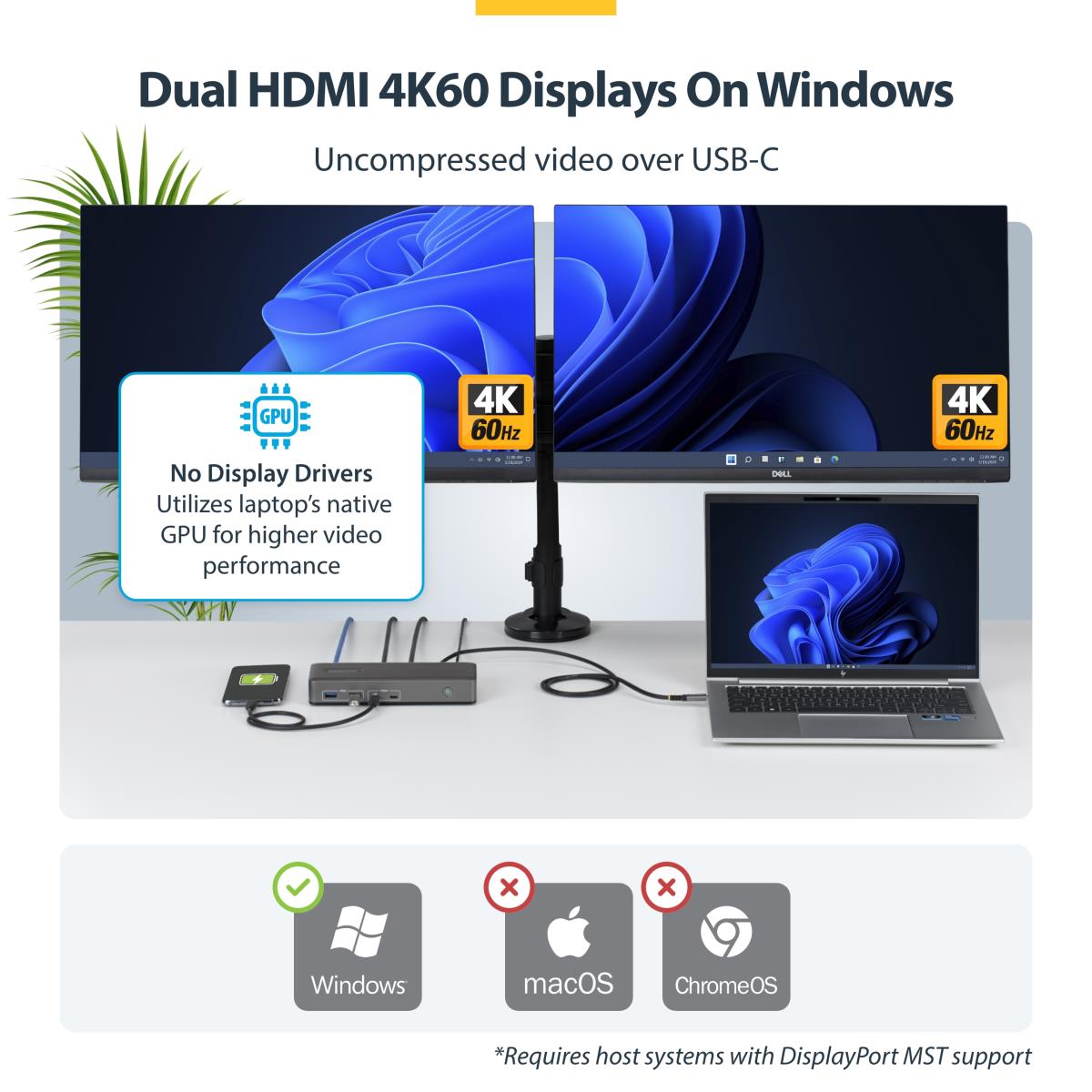 STARTECH.COM Dual-monitor USB-c Docking Station Hdmi 4k 60hz 100w Laptop Charging 1gbe Driver