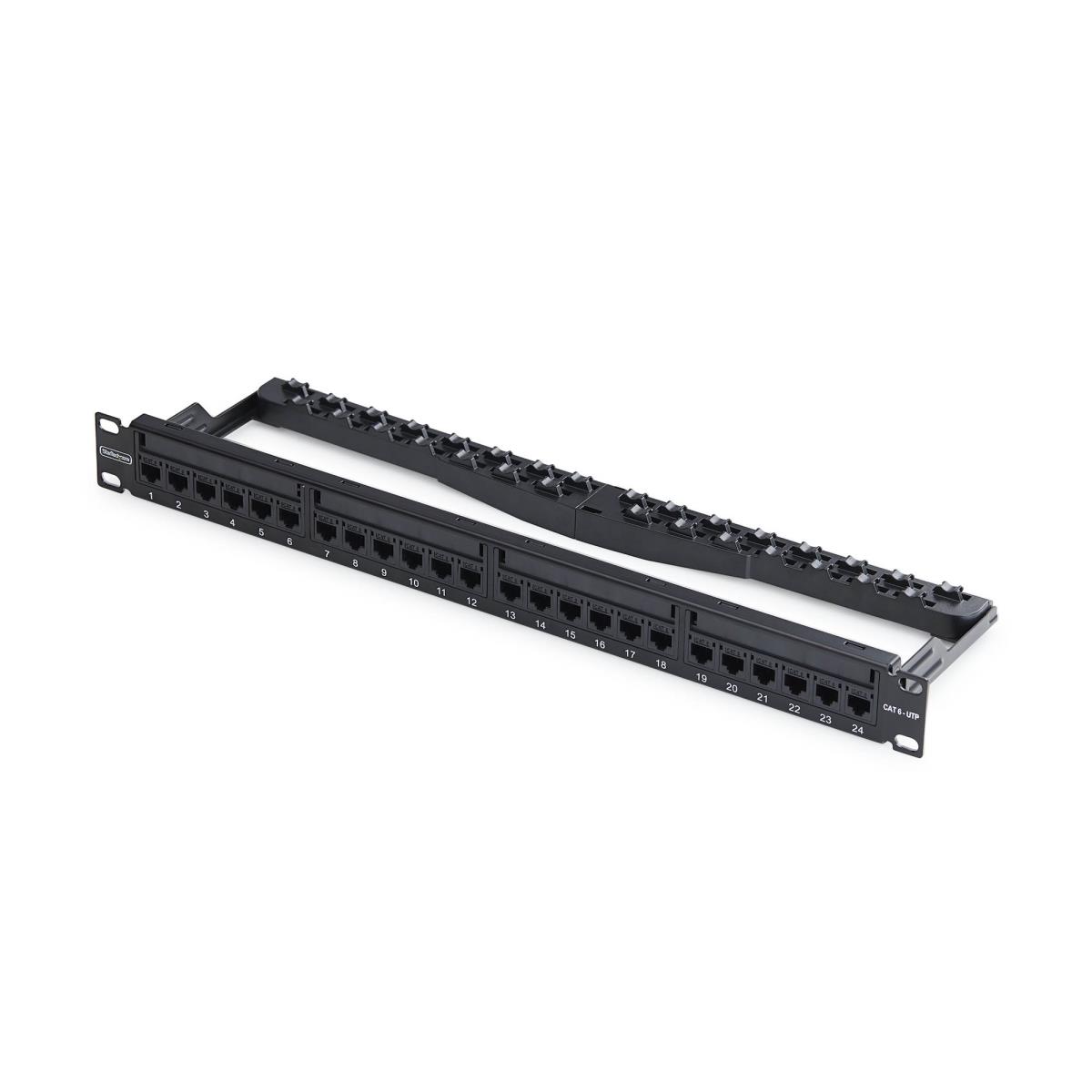 STARTECH.COM Patch Panel - 24 Port 1u Feed Through With Cable Management Bar, Rackmount CAT6 Ethernet Patch Panel With Rj45 Utp Inline Couplers