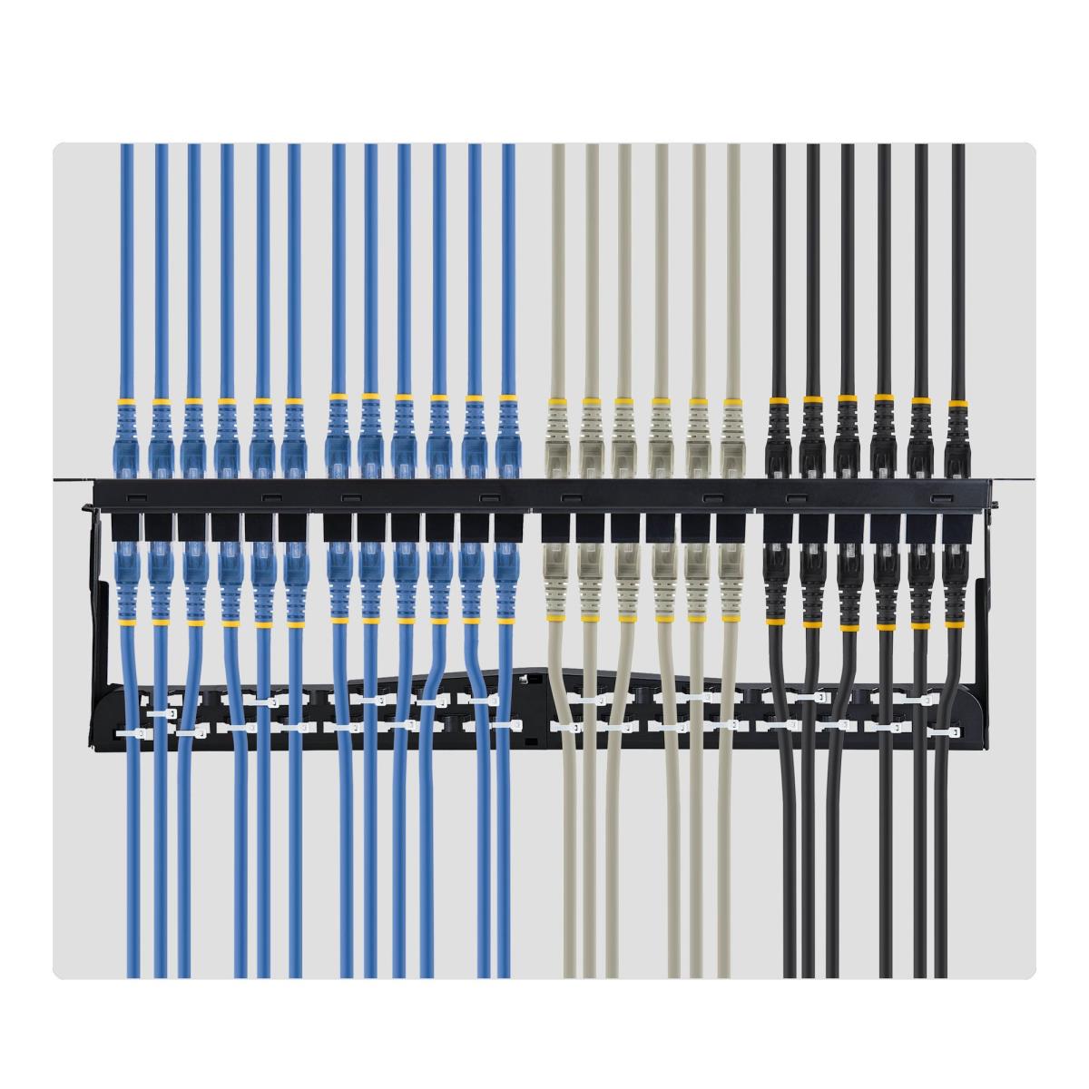 STARTECH.COM Patch Panel - 24 Port 1u Feed Through With Cable Management Bar, Rackmount CAT6 Ethernet Patch Panel With Rj45 Utp Inline Couplers