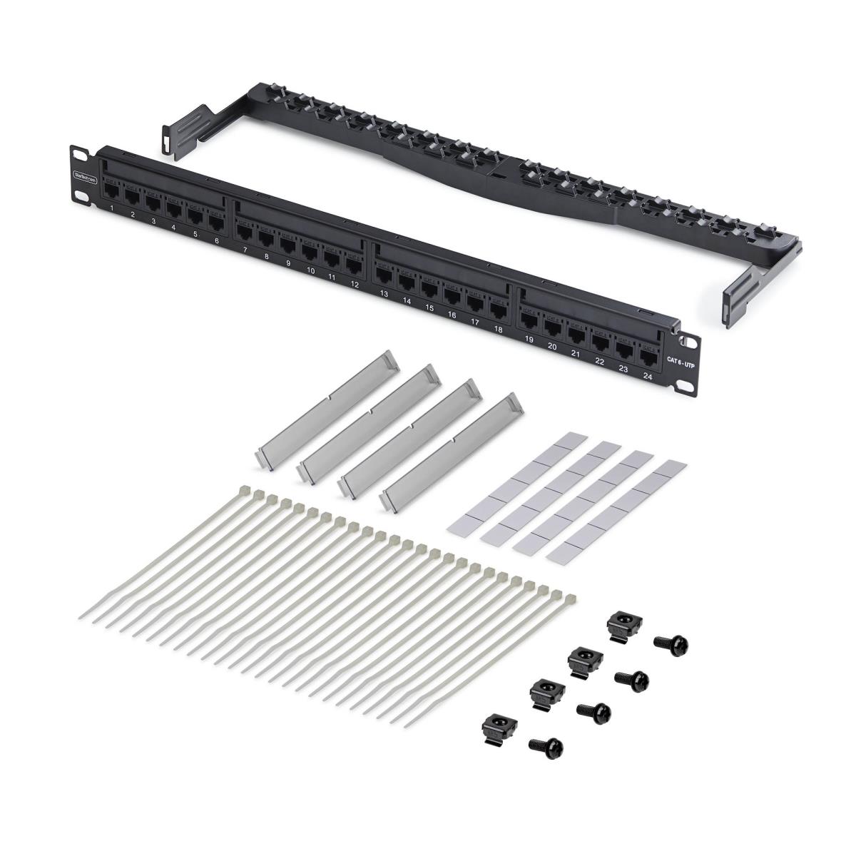 STARTECH.COM Patch Panel - 24 Port 1u Feed Through With Cable Management Bar, Rackmount CAT6 Ethernet Patch Panel With Rj45 Utp Inline Couplers