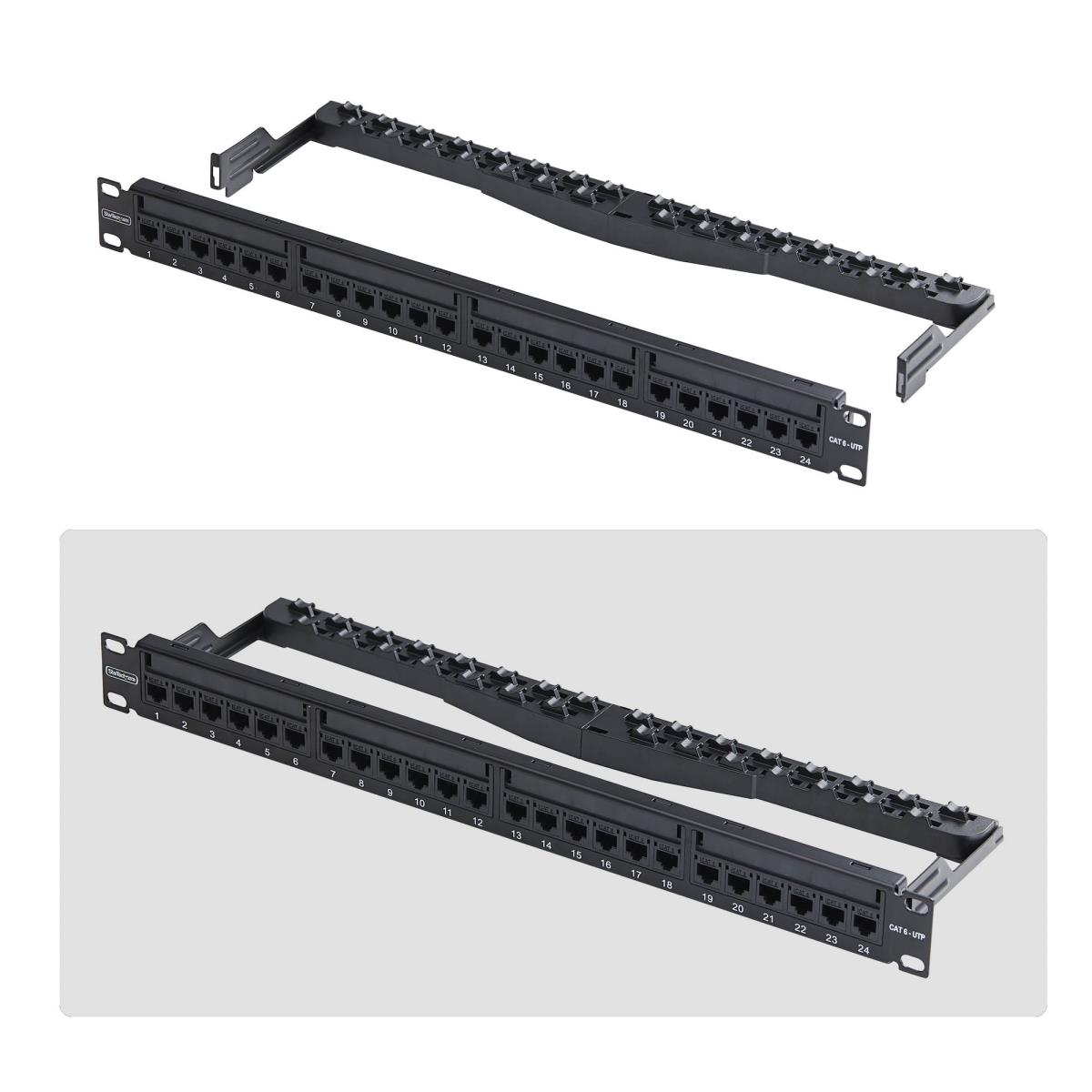 STARTECH.COM Patch Panel - 24 Port 1u Feed Through With Cable Management Bar, Rackmount CAT6 Ethernet Patch Panel With Rj45 Utp Inline Couplers