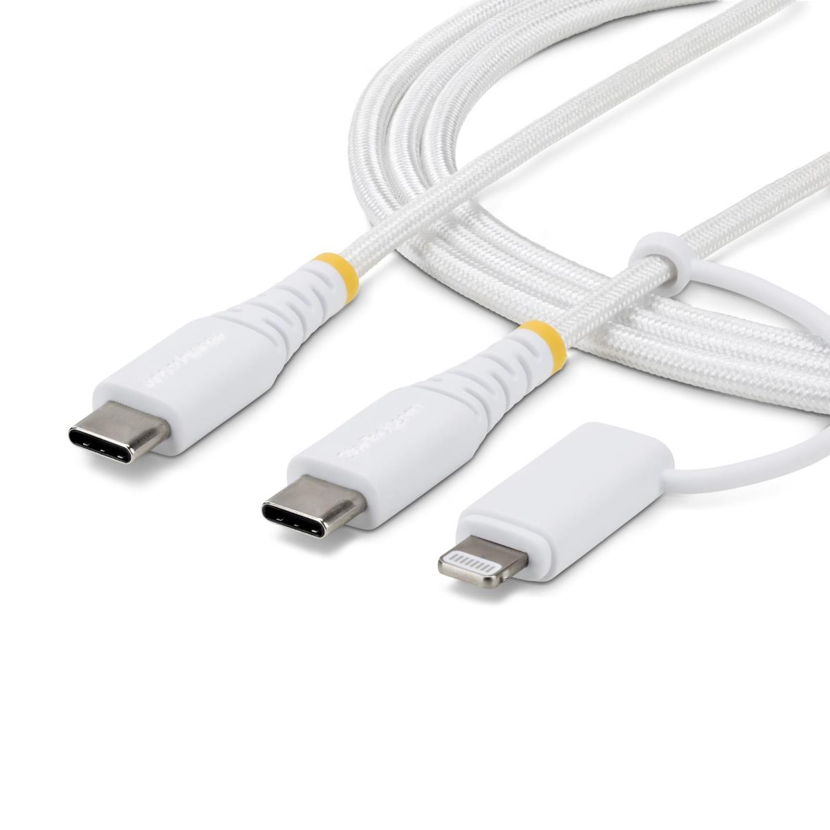 STARTECH.COM 2-in-1 Rugged USB-c Charging Cable With Lightning Adapter, 30w/60w (3a), Apple 2m