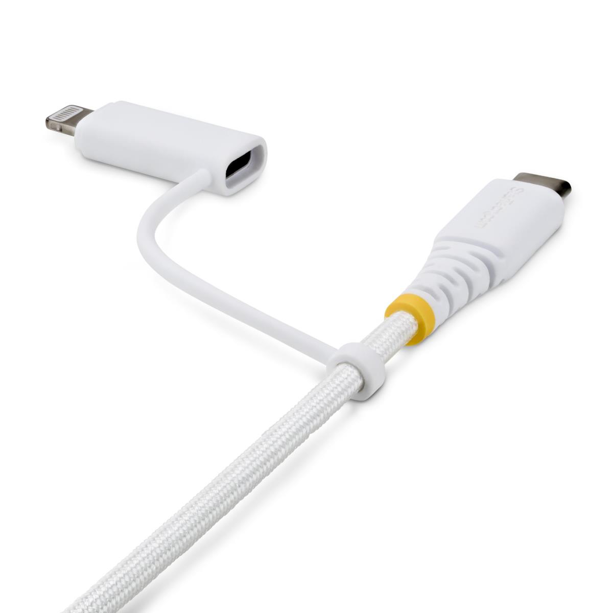 STARTECH.COM 2-in-1 Rugged USB-c Charging Cable With Lightning Adapter, 30w/60w (3a), Apple 2m