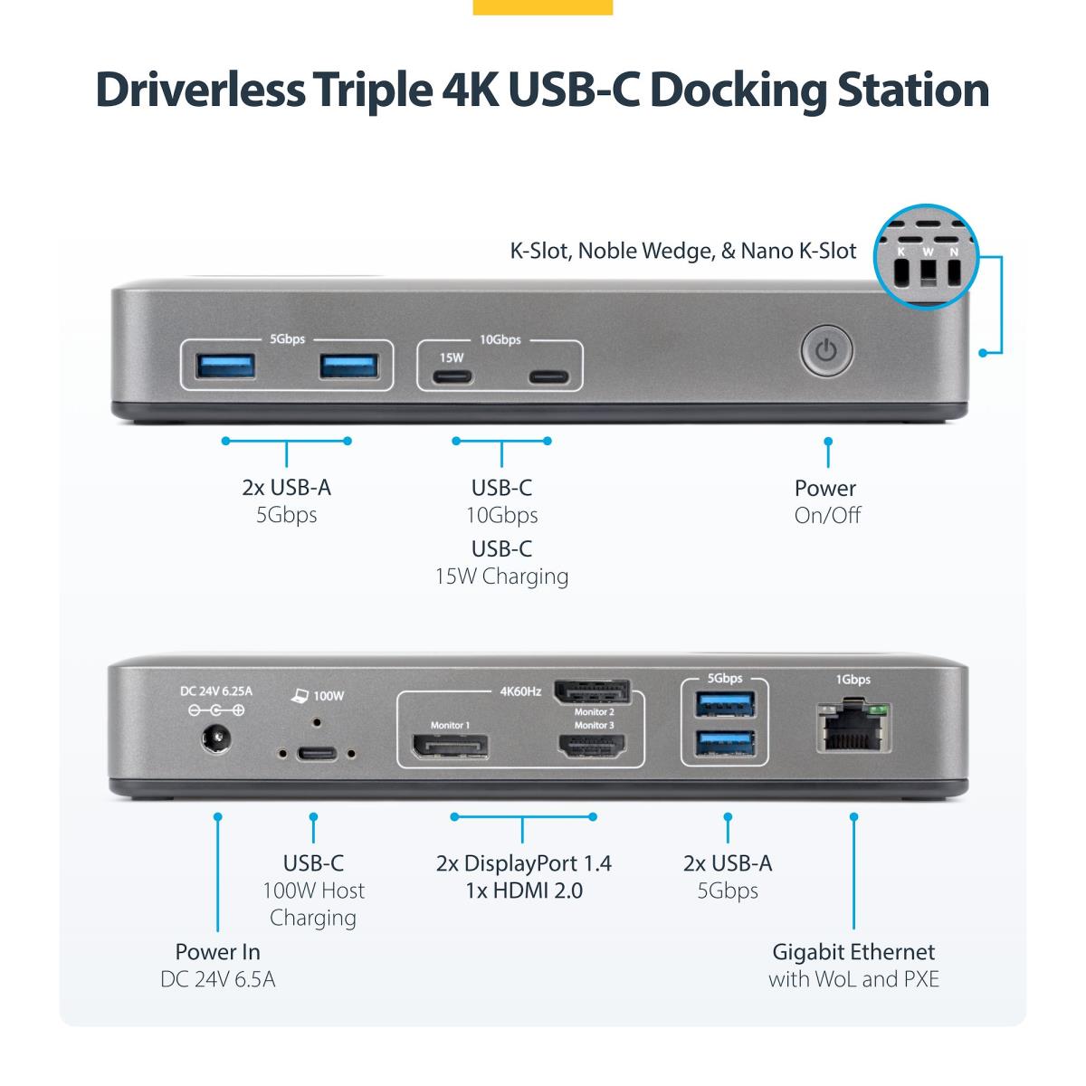 STARTECH.COM USB-c Dock 2x Dp 1x Hdmi 4k60 100w