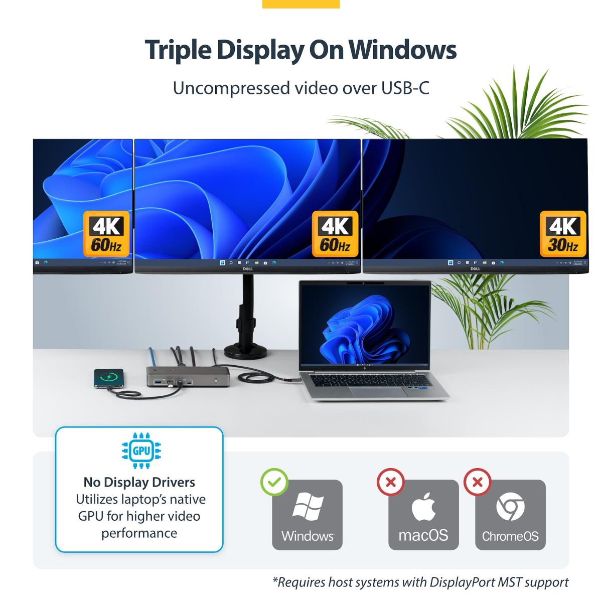 STARTECH.COM USB-c Dock 2x Dp 1x Hdmi 4k60 100w