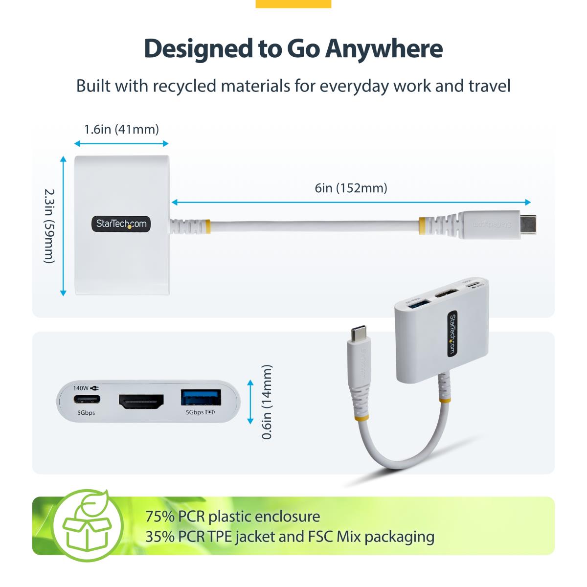 STARTECH.COM USB-c To Hdmi Multiport Adapter With 140w Pd Charging, 4k 60hz Hdmi, USB 5gbps Hub, Mini Dock