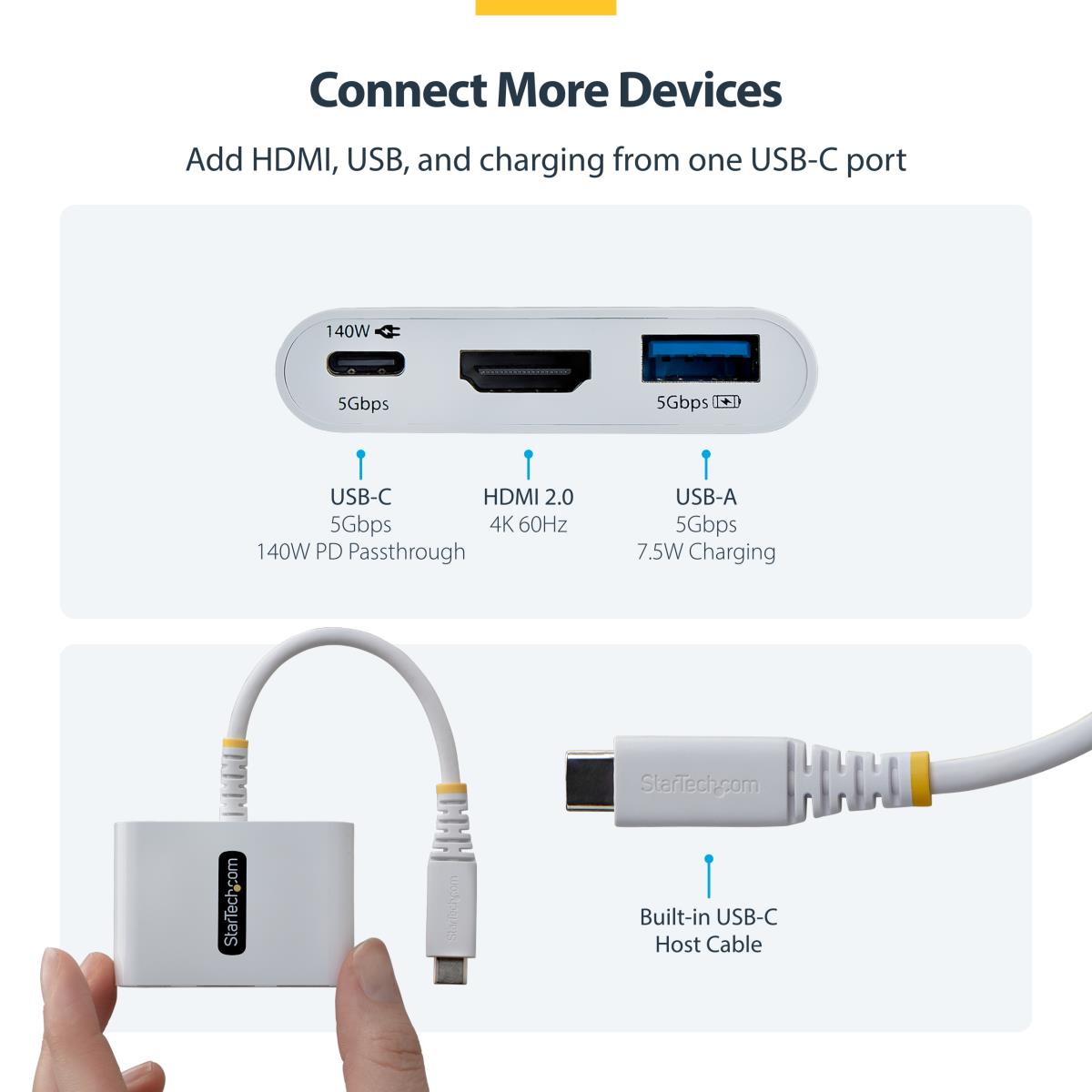 STARTECH.COM USB-c To Hdmi Multiport Adapter With 140w Pd Charging, 4k 60hz Hdmi, USB 5gbps Hub, Mini Dock