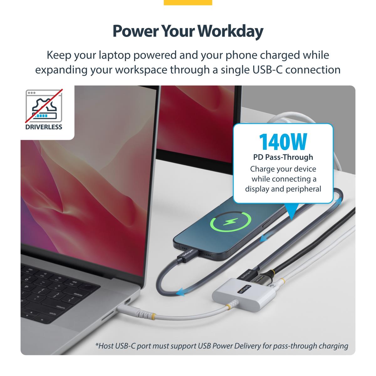 STARTECH.COM USB-c To Hdmi Multiport Adapter With 140w Pd Charging, 4k 60hz Hdmi, USB 5gbps Hub, Mini Dock