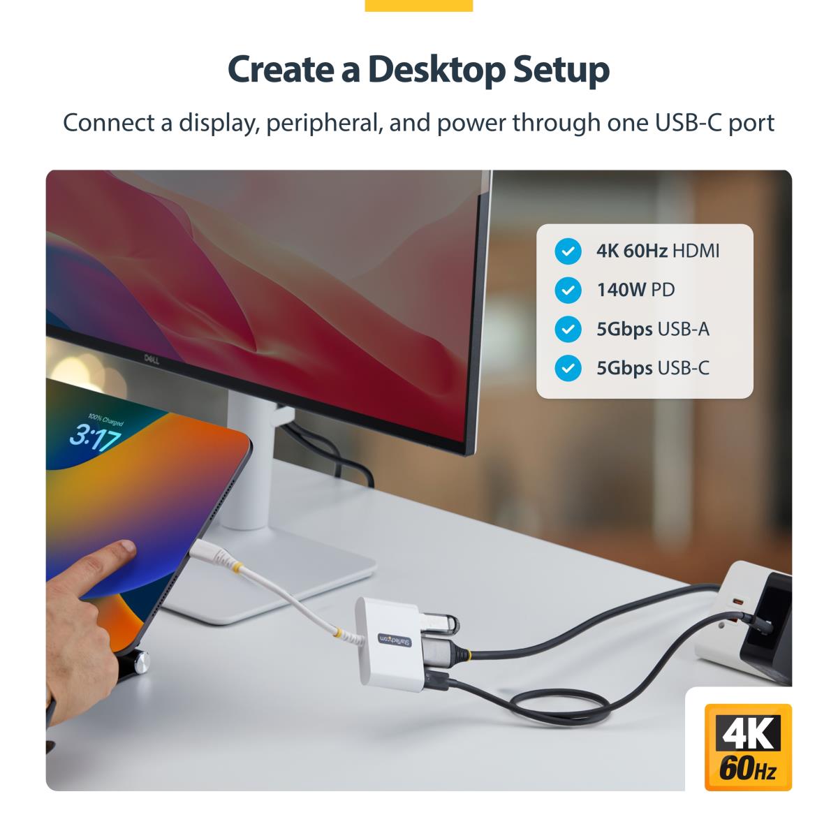 STARTECH.COM USB-c To Hdmi Multiport Adapter With 140w Pd Charging, 4k 60hz Hdmi, USB 5gbps Hub, Mini Dock