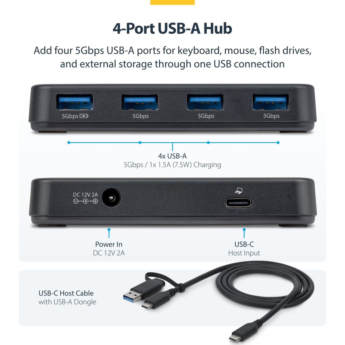 STARTECH.COM USB-a Hub 4-port 5gbps - Self-powered - 2-in-1 USB-c And USB-a Host Cable