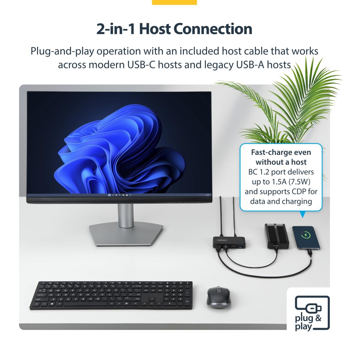 STARTECH.COM USB-a Hub 4-port 5gbps - Self-powered - 2-in-1 USB-c And USB-a Host Cable