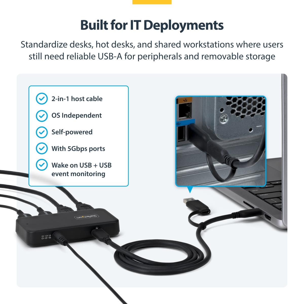 STARTECH.COM USB-a Hub 4-port 5gbps - Self-powered - 2-in-1 USB-c And USB-a Host Cable