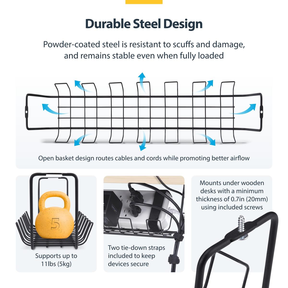 STARTECH.COM Under Desk Cable Management - Basket Style Cable Organizer Tra