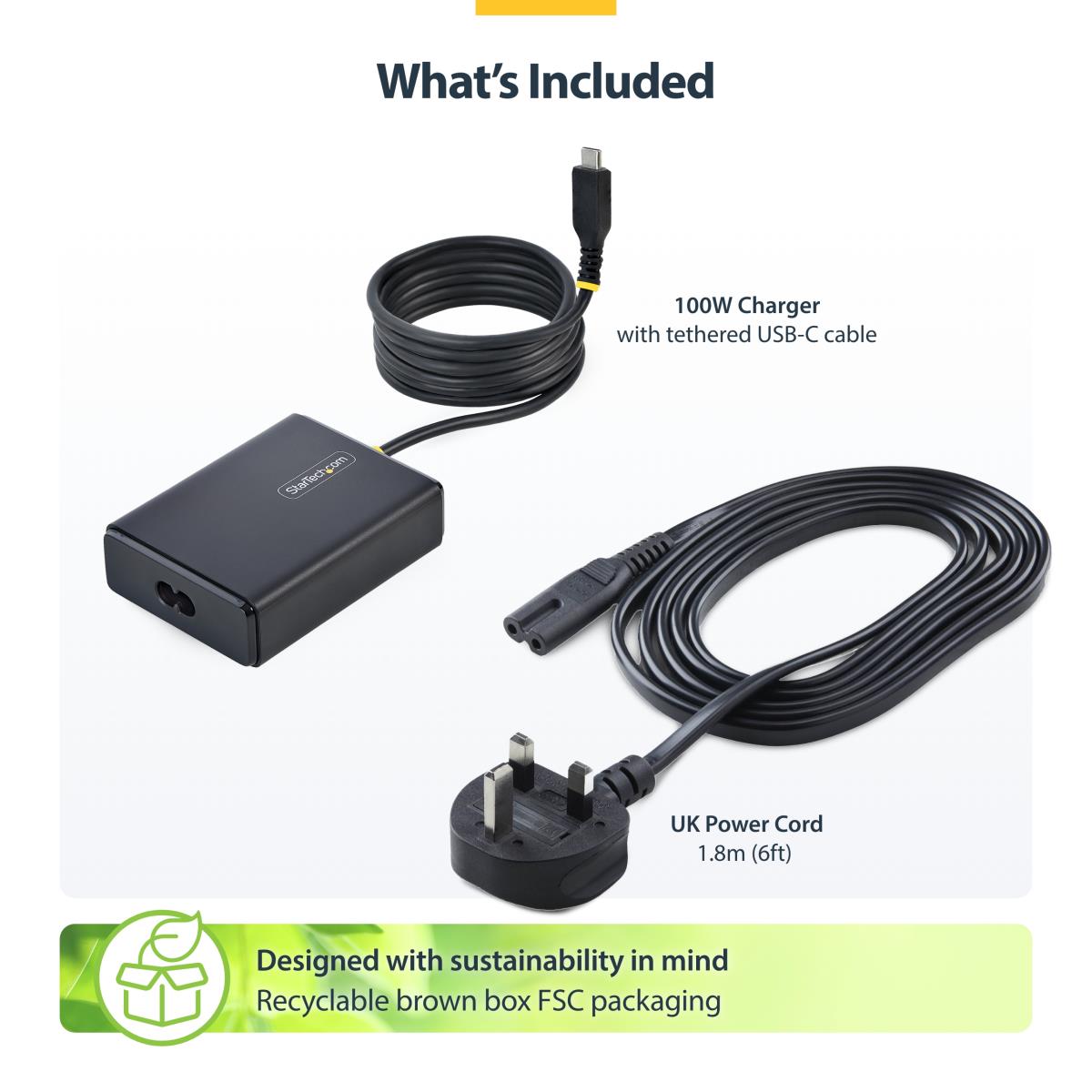 STARTECH.COM USB-c Laptop Charger 100w 1.5m USB-c Tethered Cable