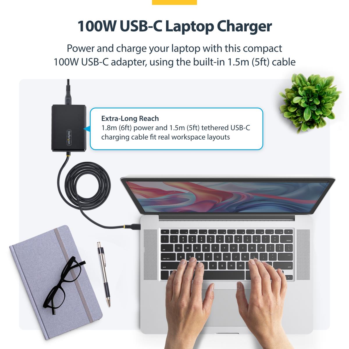 STARTECH.COM USB-c Laptop Charger 100w 1.5m USB-c Tethered Cable