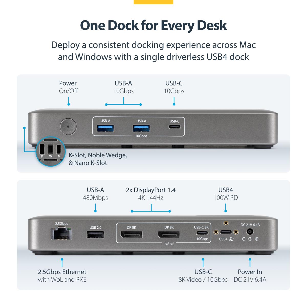 STARTECH.COM Dual-dp USB4 Dock 100w Pd Driverless