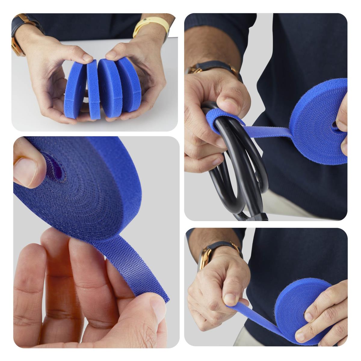STARTECH.COM Hook And Loop Roll, 0.5in Wide, Blue, Cut-to-size Reusable Cable Ties 4-pack 4.6m