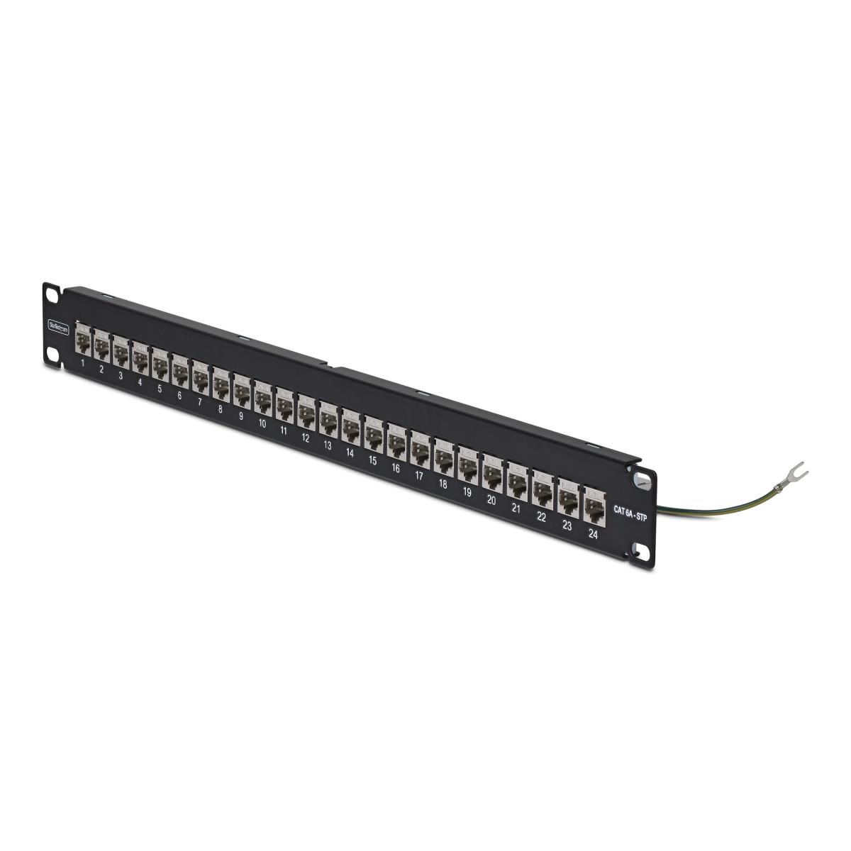 STARTECH.COM Patch Panel 24 Port 1u Feed Through With Cable Management Bar, Rackmount Shielded CAT6a