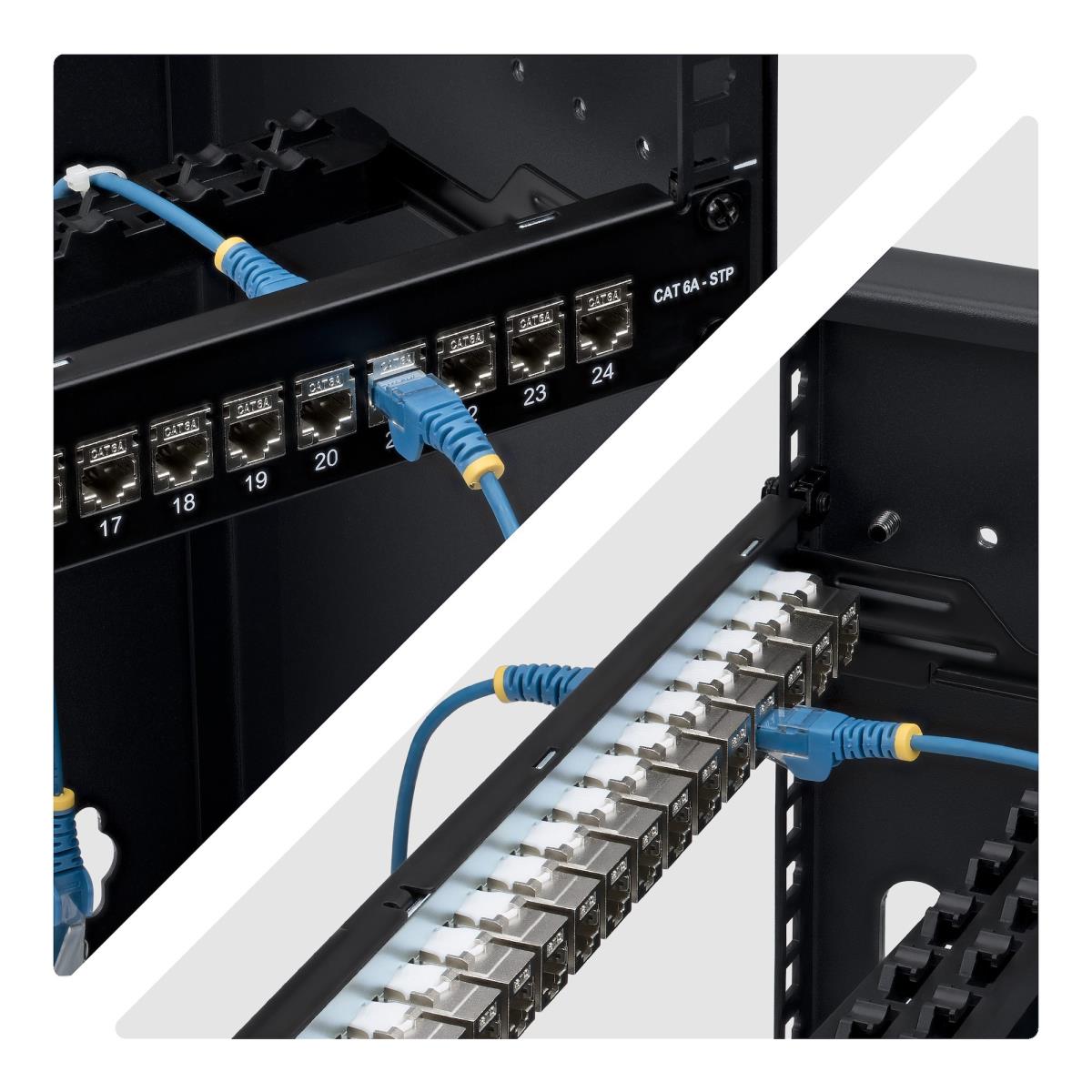 STARTECH.COM Patch Panel 24 Port 1u Feed Through With Cable Management Bar, Rackmount Shielded CAT6a
