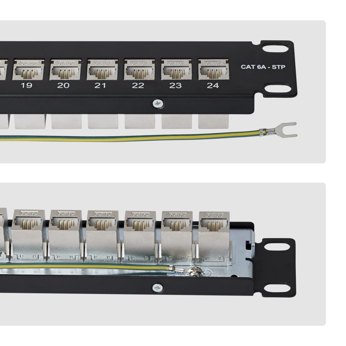 STARTECH.COM Patch Panel 24 Port 1u Feed Through With Cable Management Bar, Rackmount Shielded CAT6a