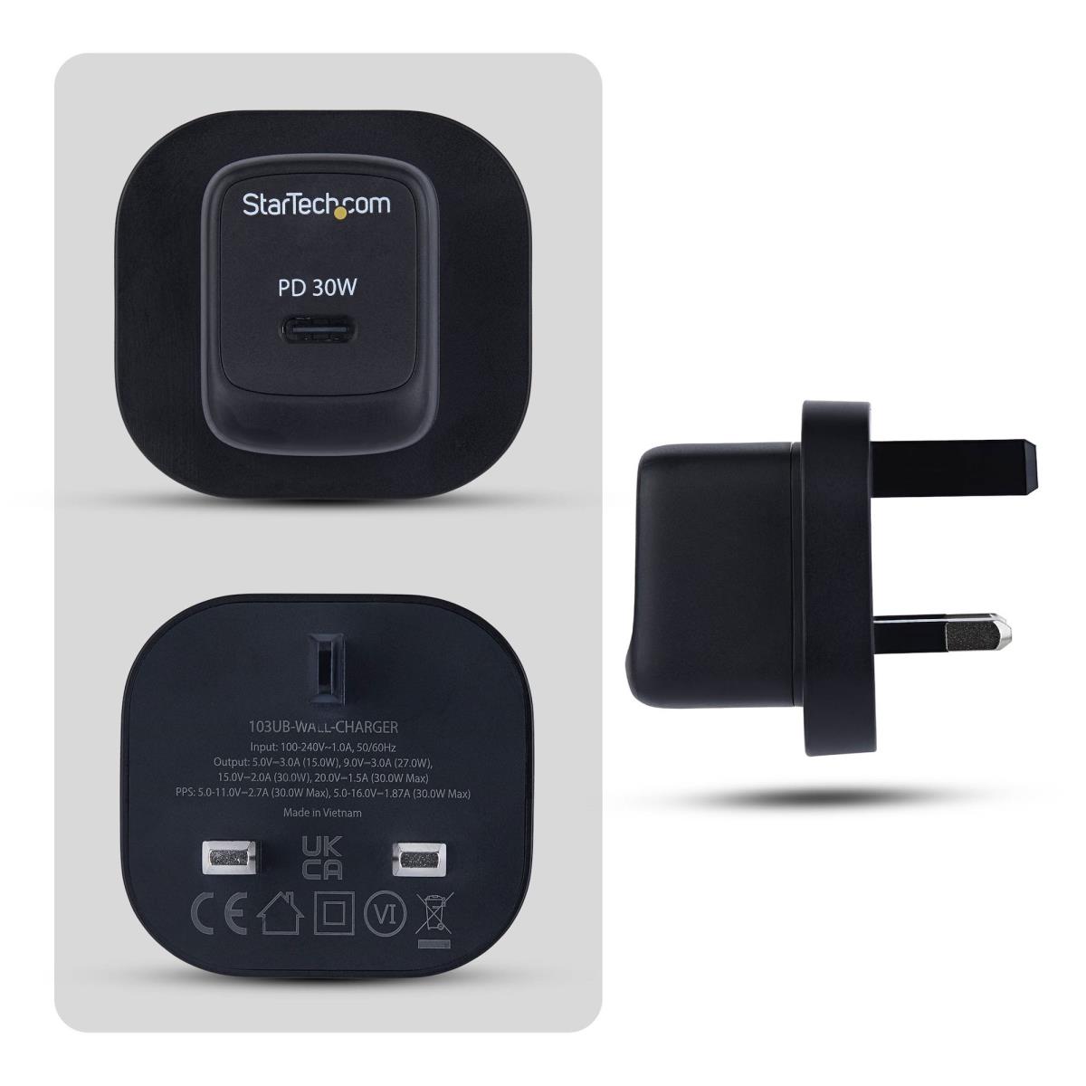 STARTECH.COM USBc Wall Charger 30w Portable Gan Charger 5v/9v/15/20