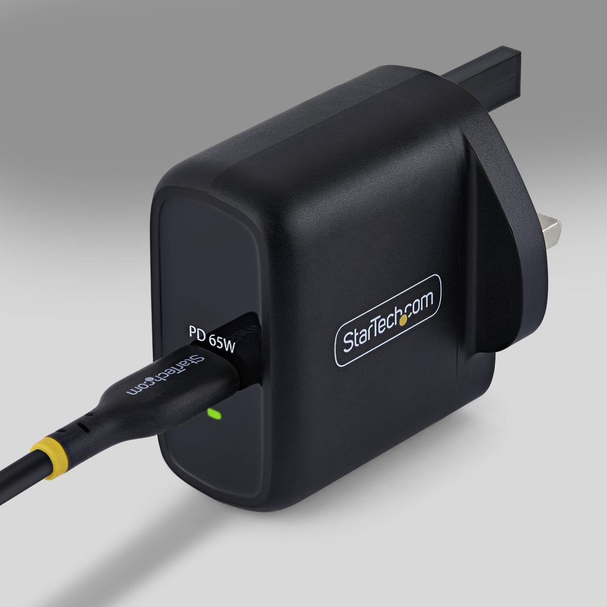 STARTECH.COM USB-c Laptop Charger 65w Compact Gan Wall Charger For Dell, Xps, Hp Probook, MacBook Pro, Microsoft Surface Pro, Black