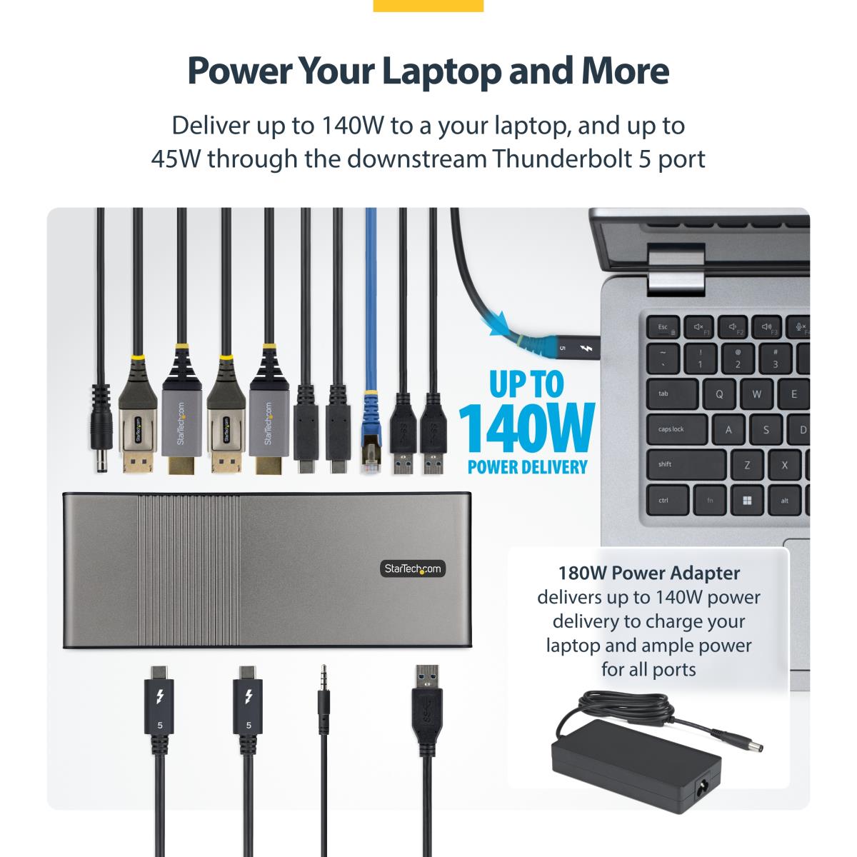 STARTECH.COM Laptop Charge - Thunderbolt 5 Docking Station Quad Monitor 140w