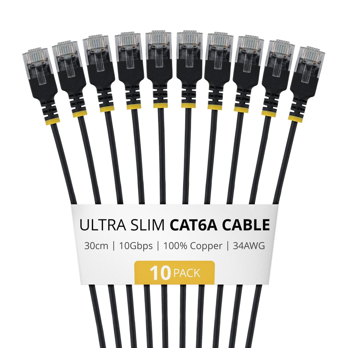 STARTECH.COM Ultra Slim CAT6a Ethernet Cable 30cm Black 10 Pack