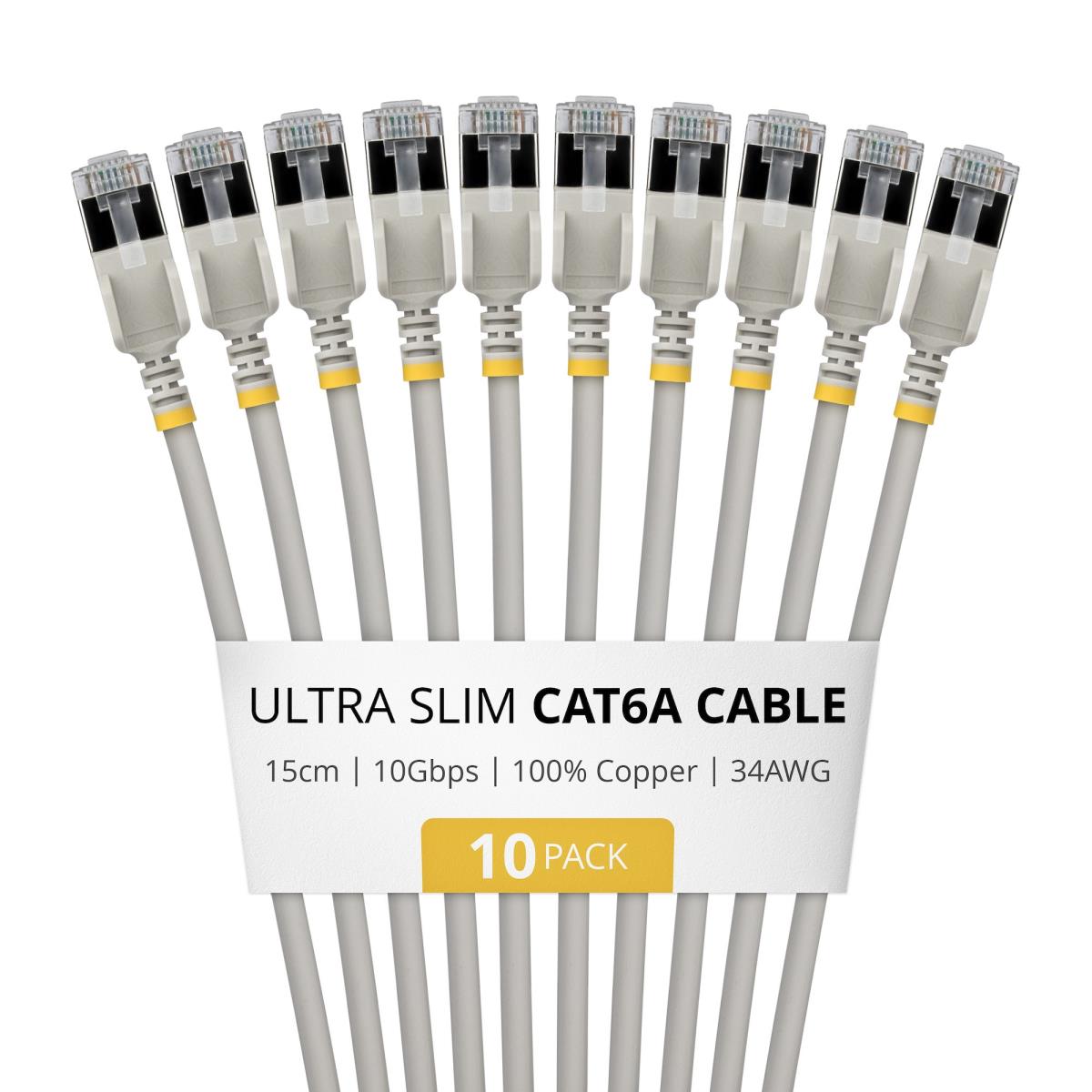 STARTECH.COM Patch Cable - CAT6a - Ftp - Ultra Slim - 0.15m - Grey 10 Pack