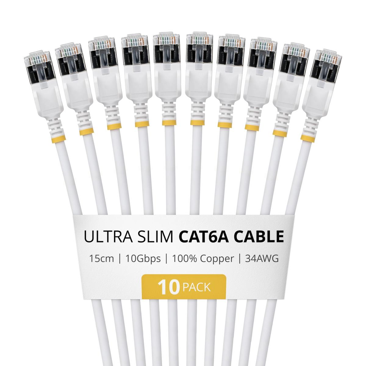 STARTECH.COM Patch Cable - CAT6a - Ftp - Ultra Slim - 15cm - White 10 Pack