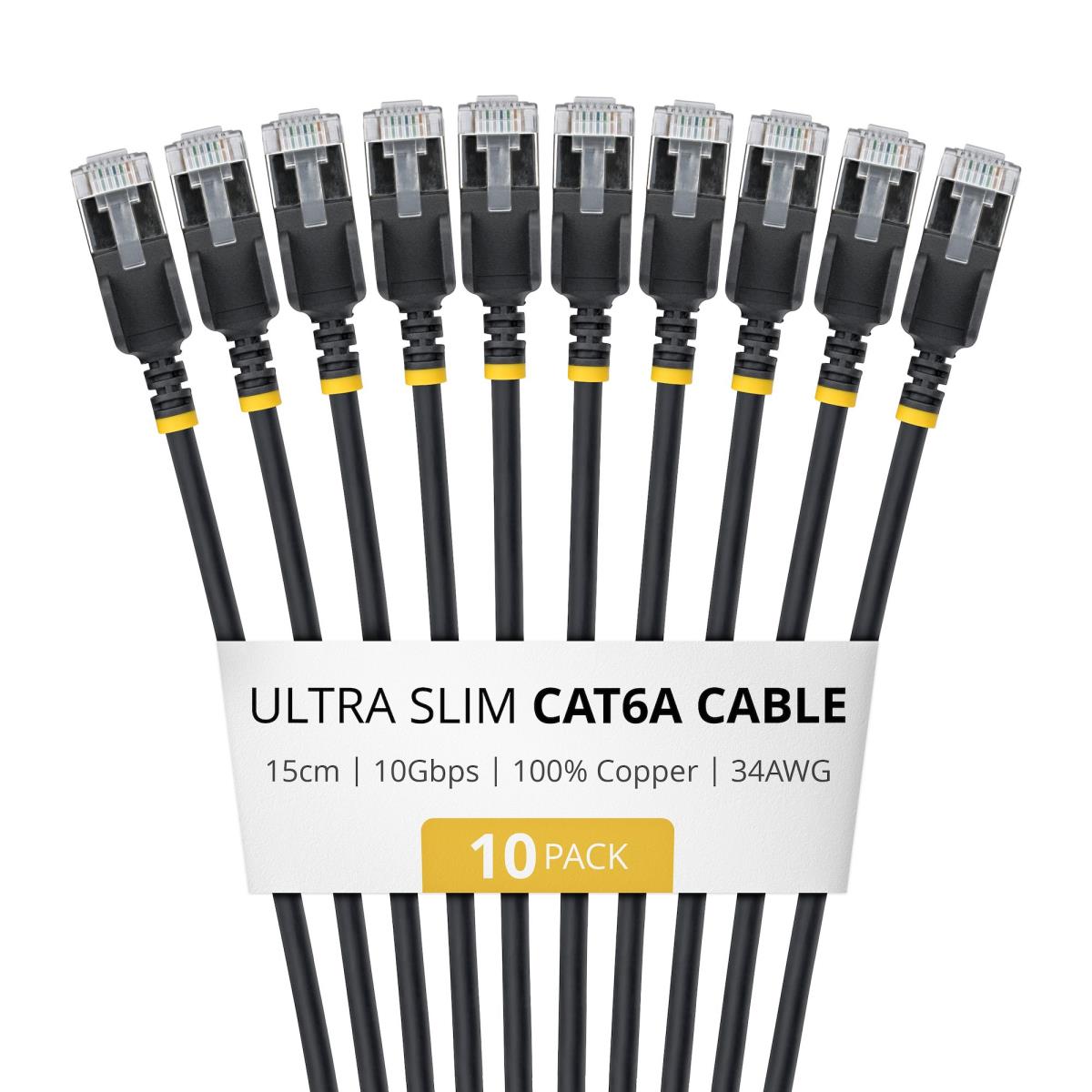STARTECH.COM Patch Cable - CAT6a - Ftp - Ultra Slim - 15cm - Black 10 Pack