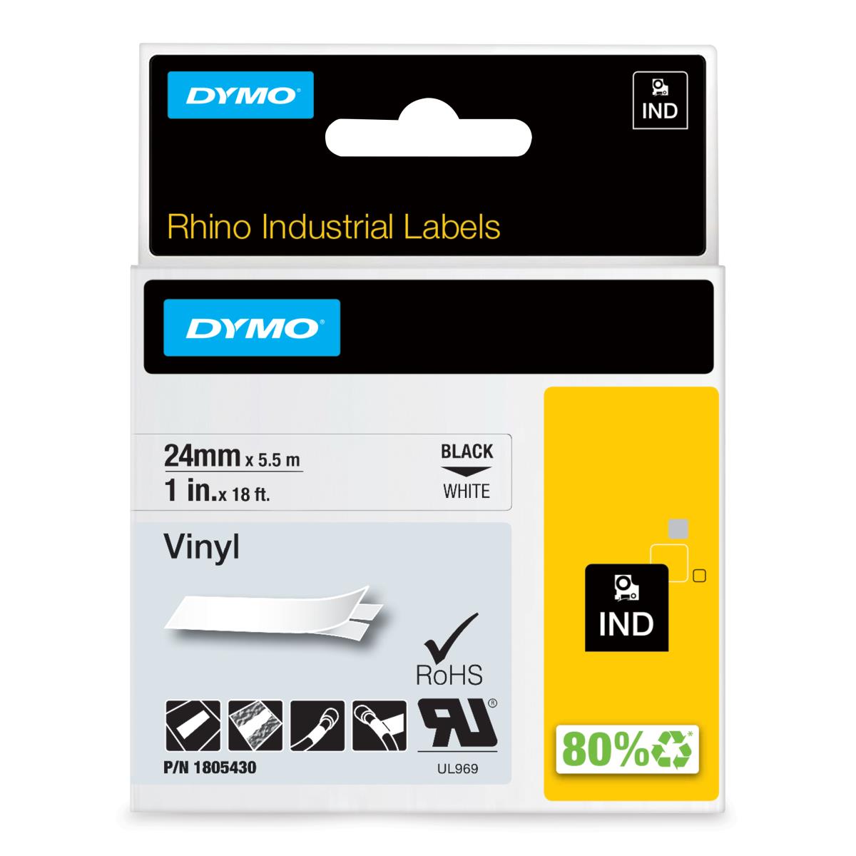 DYMO Rhino 24mm Black On White Vinyl