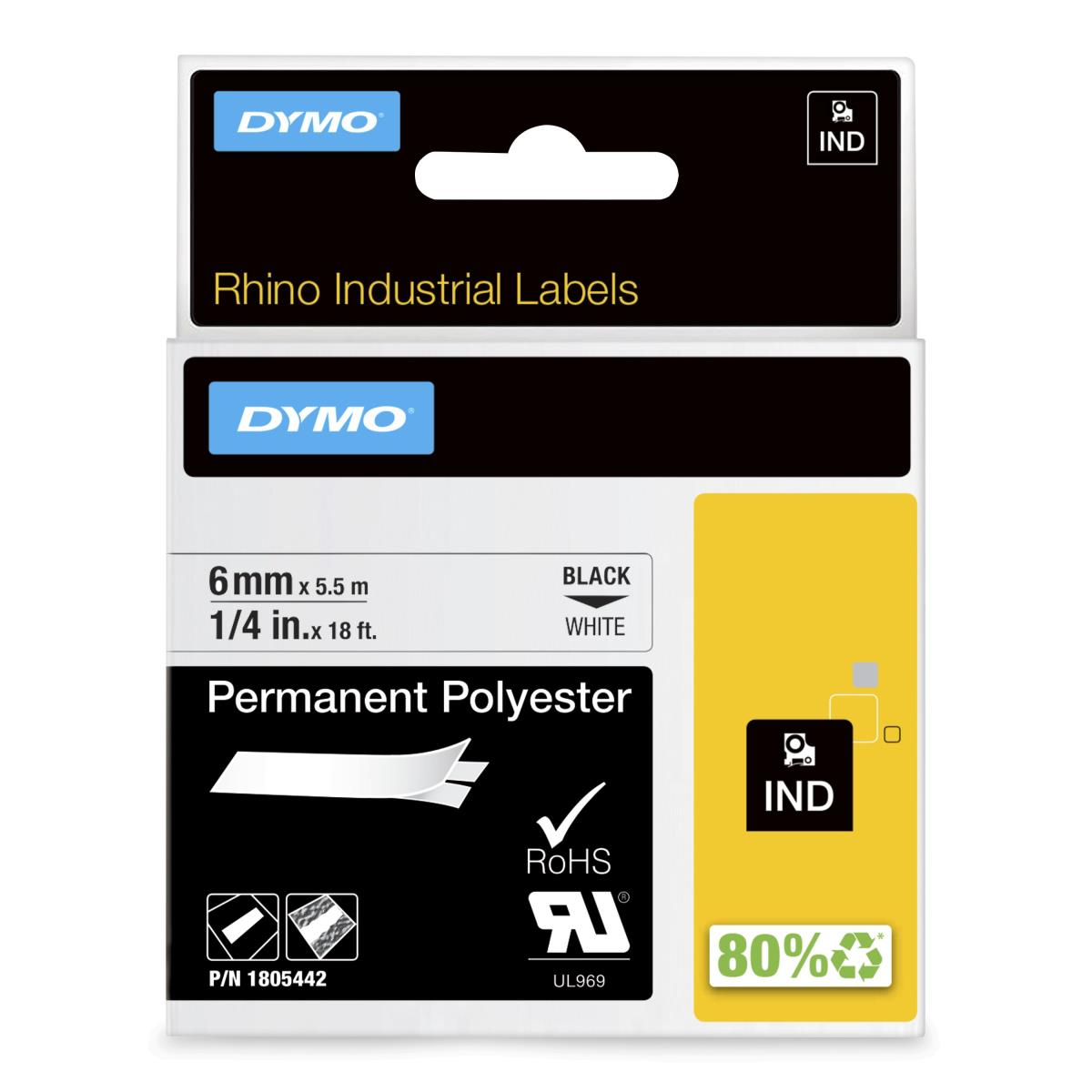 DYMO Rhino 6 Mm Perm Poly Black On White