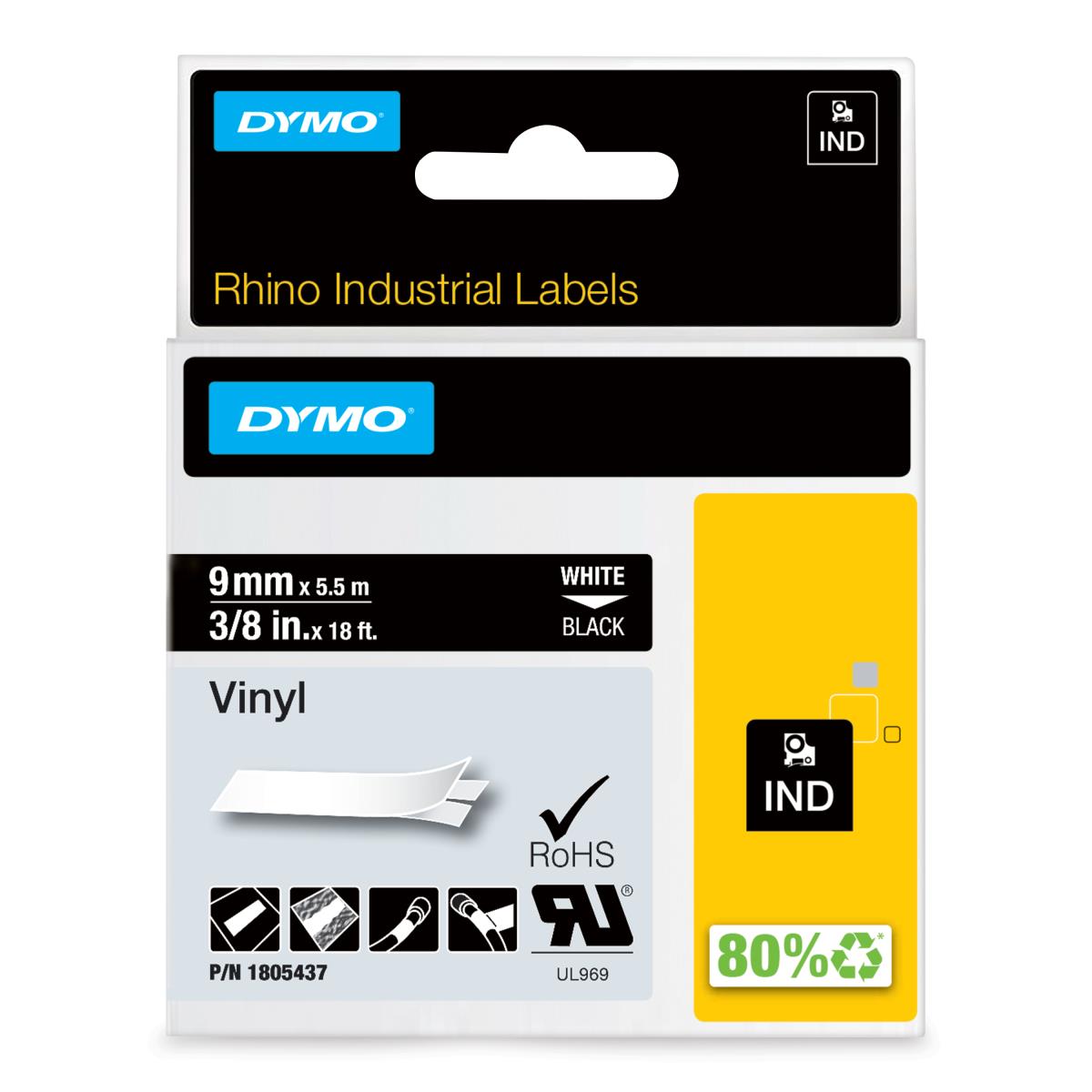 DYMO Rhino 9 Mm Vinyl White On Black