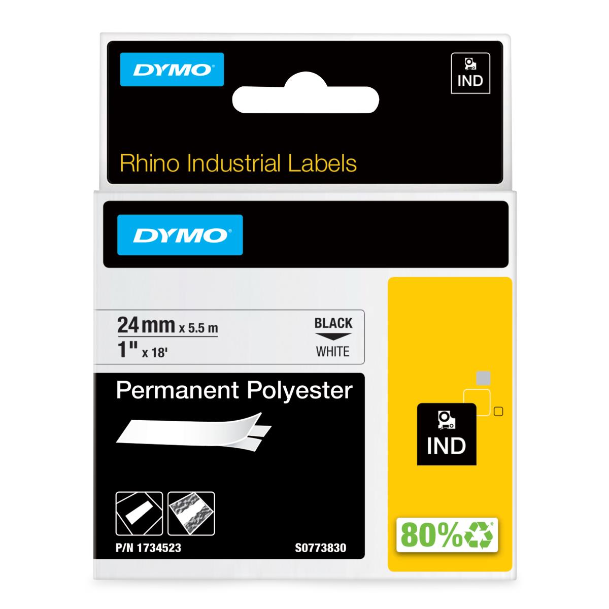 DYMO Rhino Tape Perm. Polyester 24mm White
