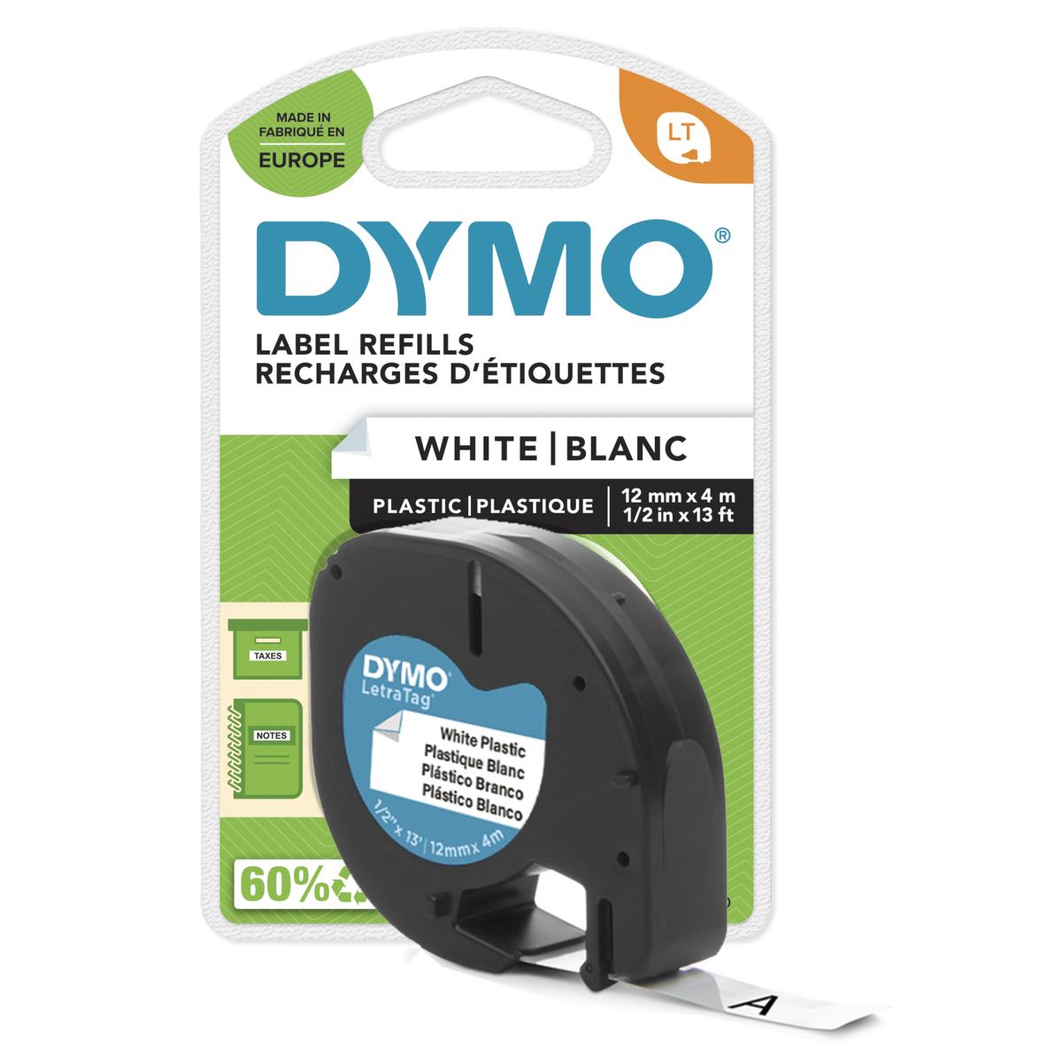 DYMO Plastic Letratag Tape 12mm White
