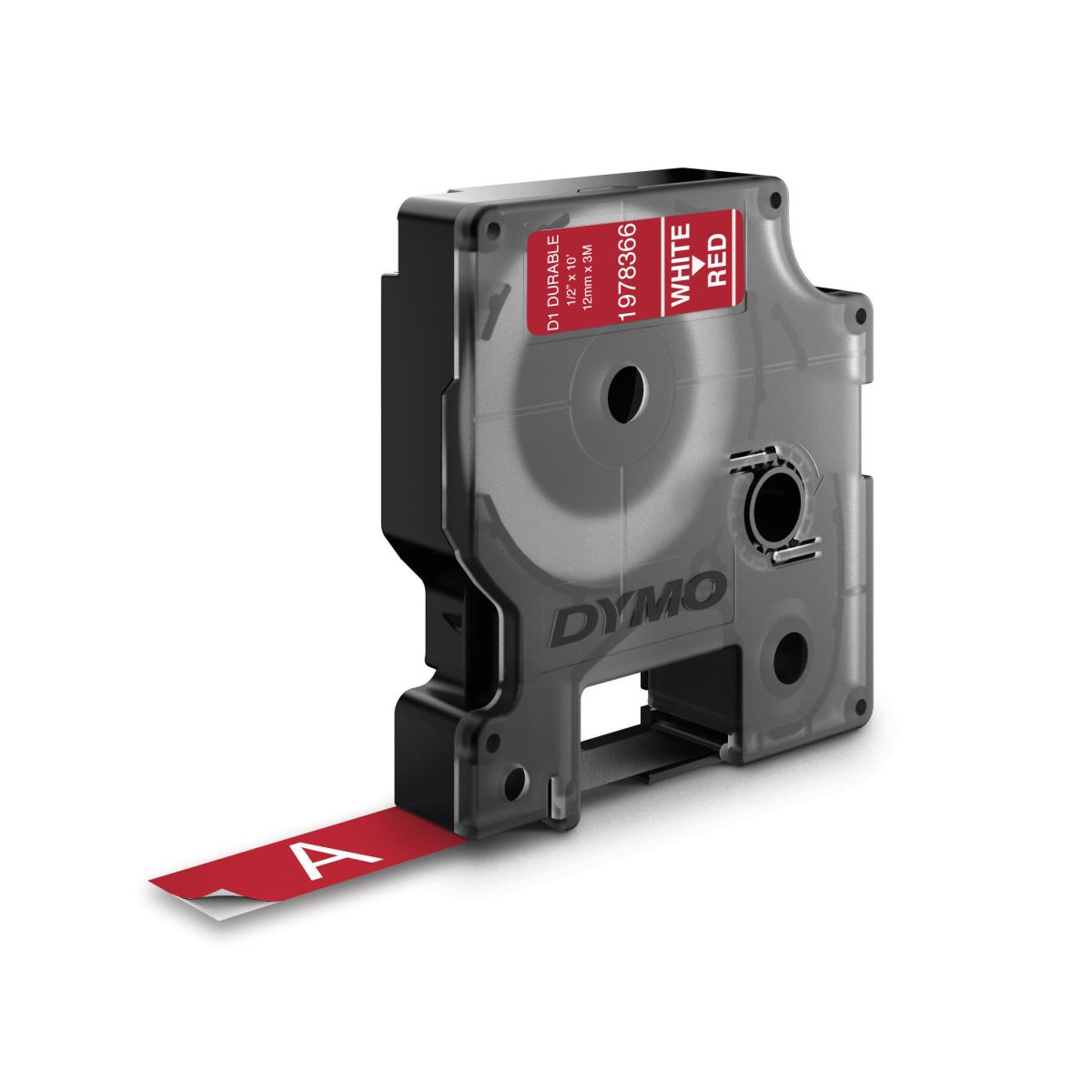 DYMO D1 Durable 12mm X 3m White On Red