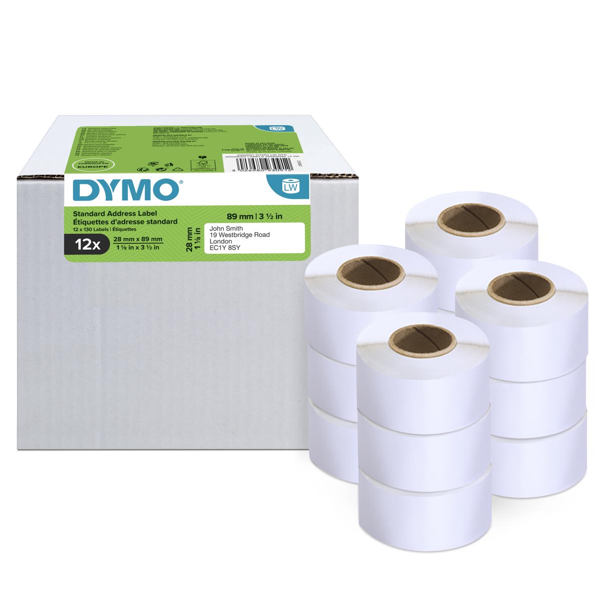 DYMO Address Labels Advantage Pack 12 Roll A 13 Labels 28x89 White