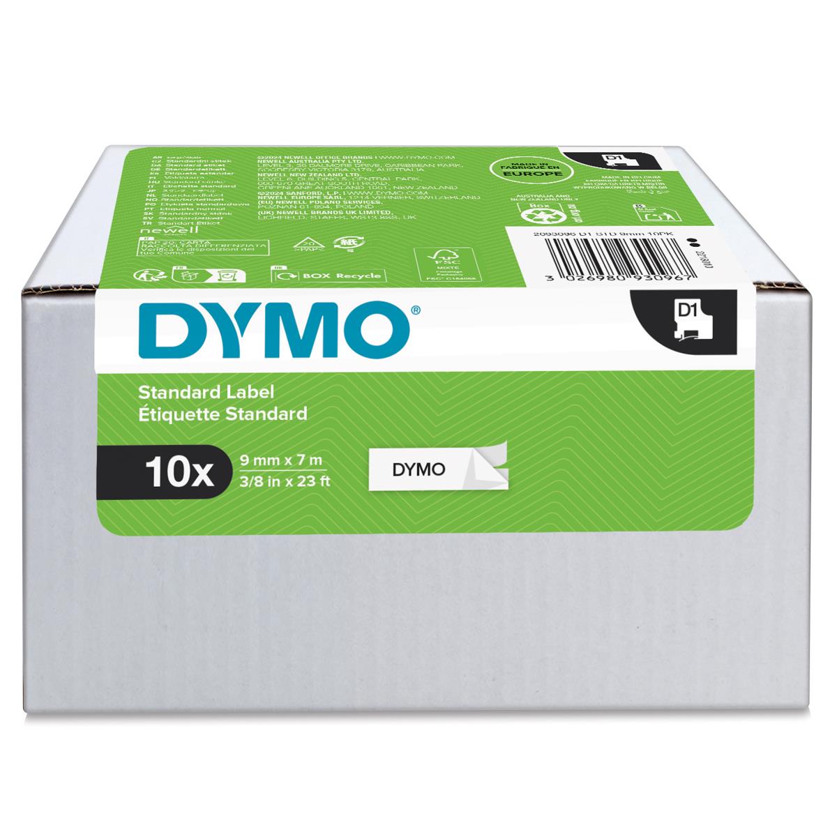 DYMO D1 Label Black On White 9mm Value Pack 10-pk