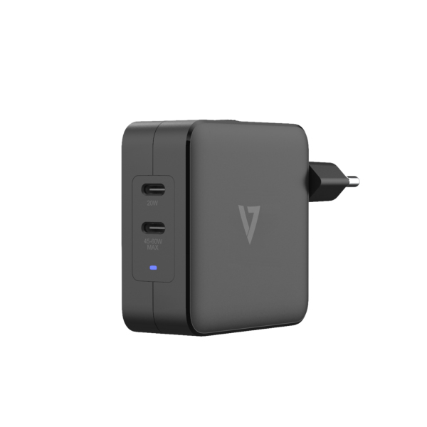 V7 - VIDEO SEVEN Wall Charger 2xUSB-c 65w Pd 3.0 Pps Black - Intl Plugs